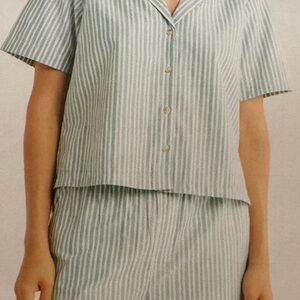 Scotch & Soda Green Striped Short Sleeve Top from Nordstrom.